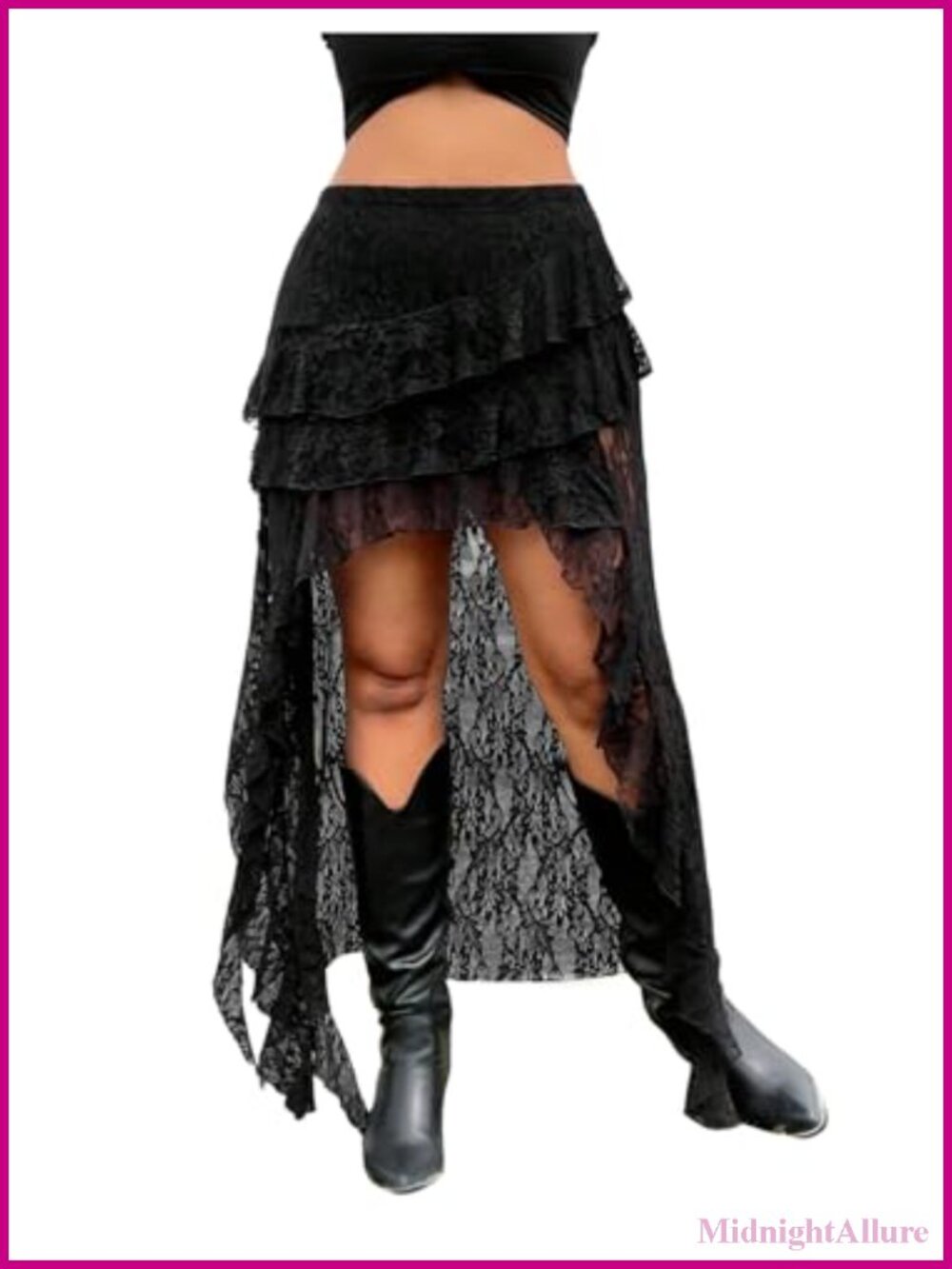Boho Cowgirl Lace Tiered A-Line Skirt High Low